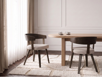 Lot de 2 chaises BIARA tissu texturé et pieds contreplaqué peuplier