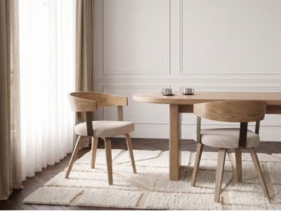 Lot de 2 chaises BIARA tissu texturé et pieds contreplaqué peuplier