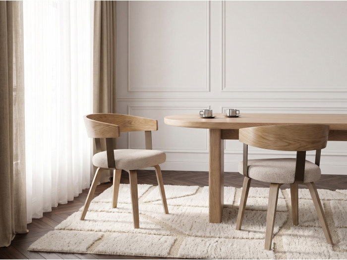 Lot de 2 chaises BIARA tissu texturé et pieds contreplaqué peuplier