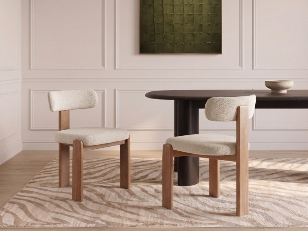 Lot de 2 chaises TANYA chêne massif et tissu texturé