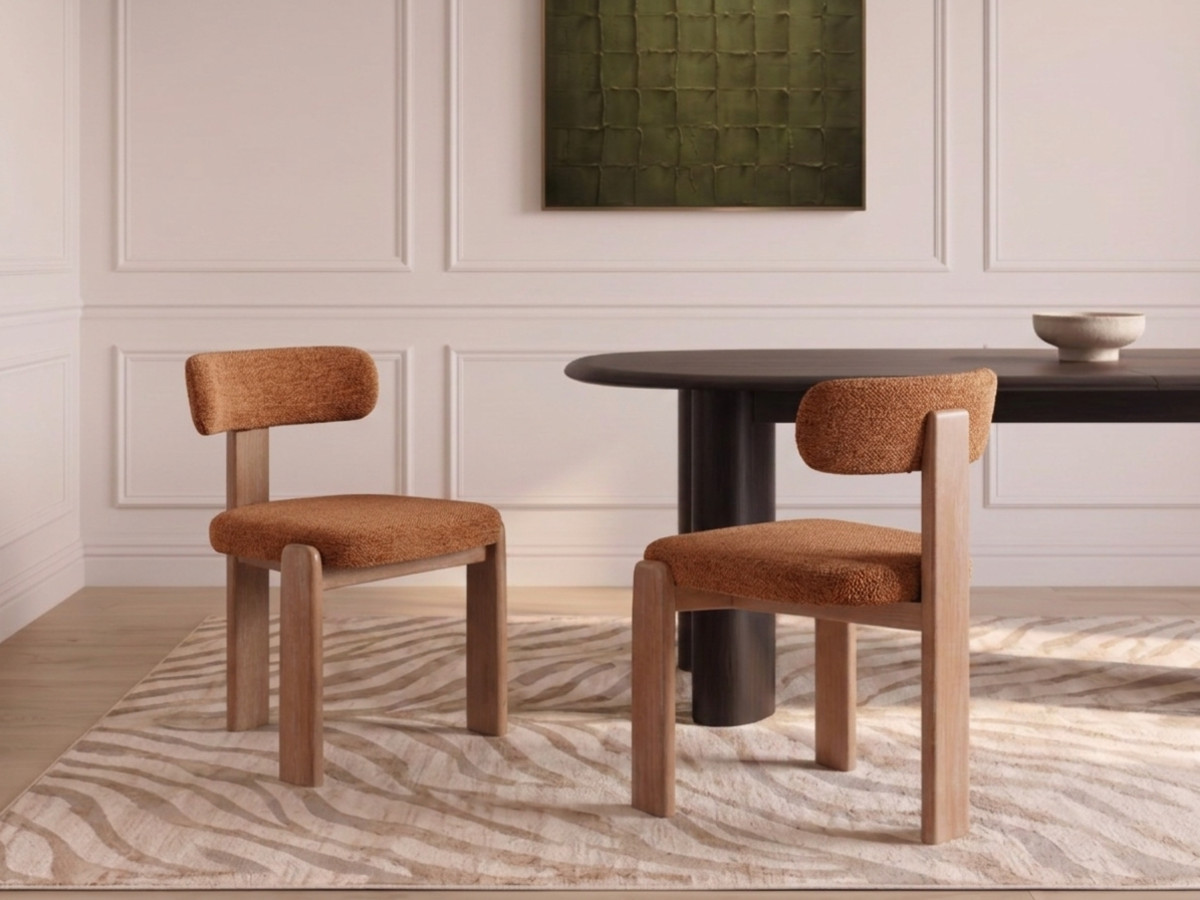 Lot de 2 chaises TANYA chêne massif et tissu texturé