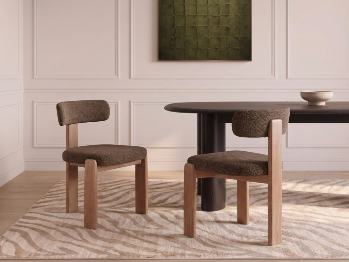 Lot de 2 chaises TANYA hêtre massif et tissu texturé