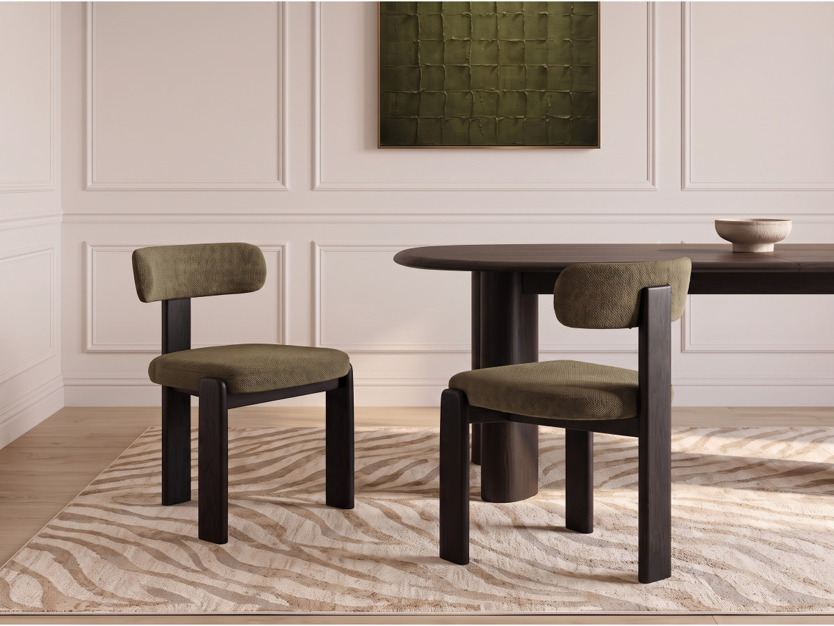 Lot de 2 chaises TANYA hêtre massif et tissu texturé