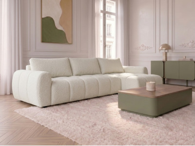 Canapé d'angle réversible convertible coffre FUJI ouverture express tissu bouclette