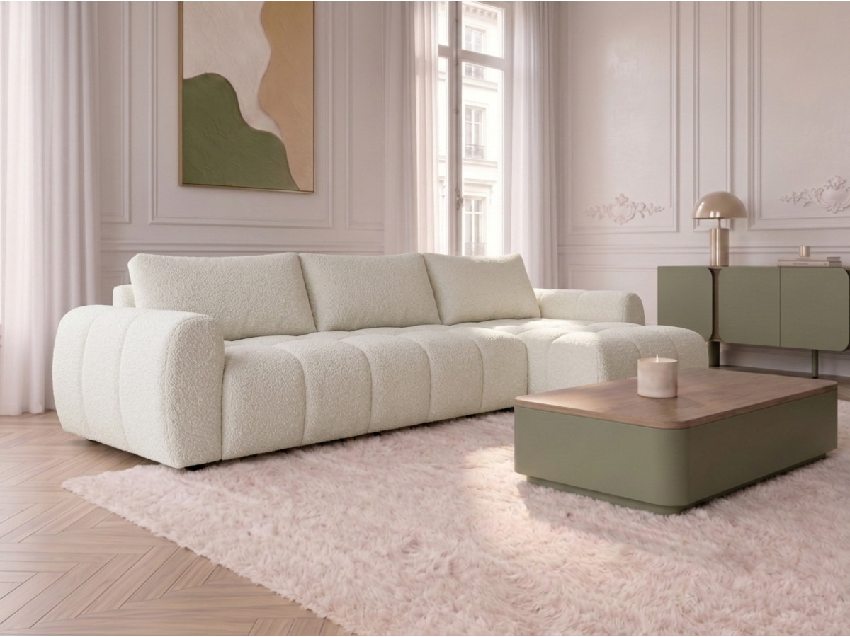 Canapé d'angle réversible convertible coffre FUJI ouverture express tissu bouclette