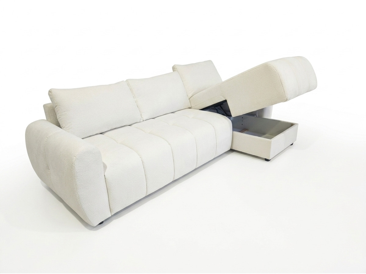 Canapé d'angle réversible convertible coffre FUJI ouverture express tissu bouclette