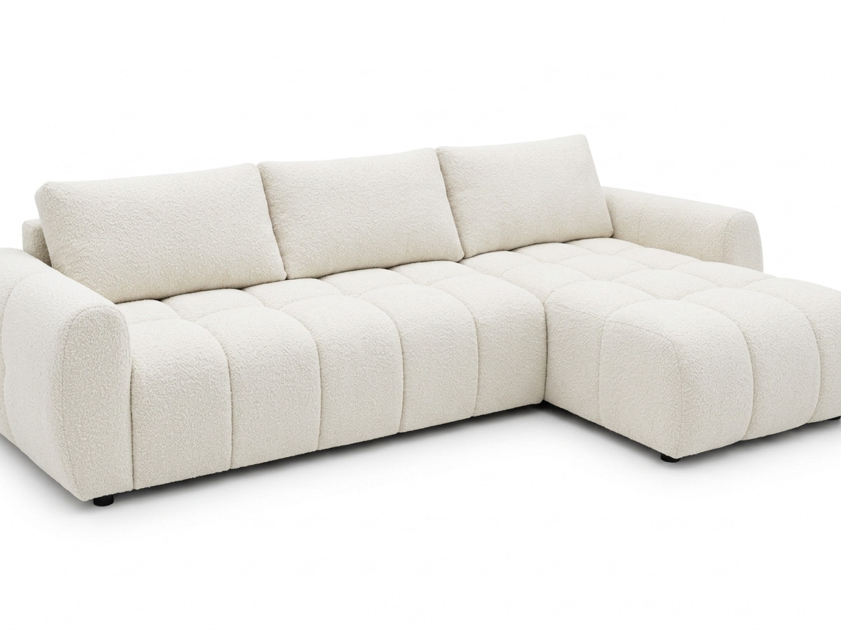 Canapé d'angle réversible convertible coffre FUJI ouverture express tissu bouclette