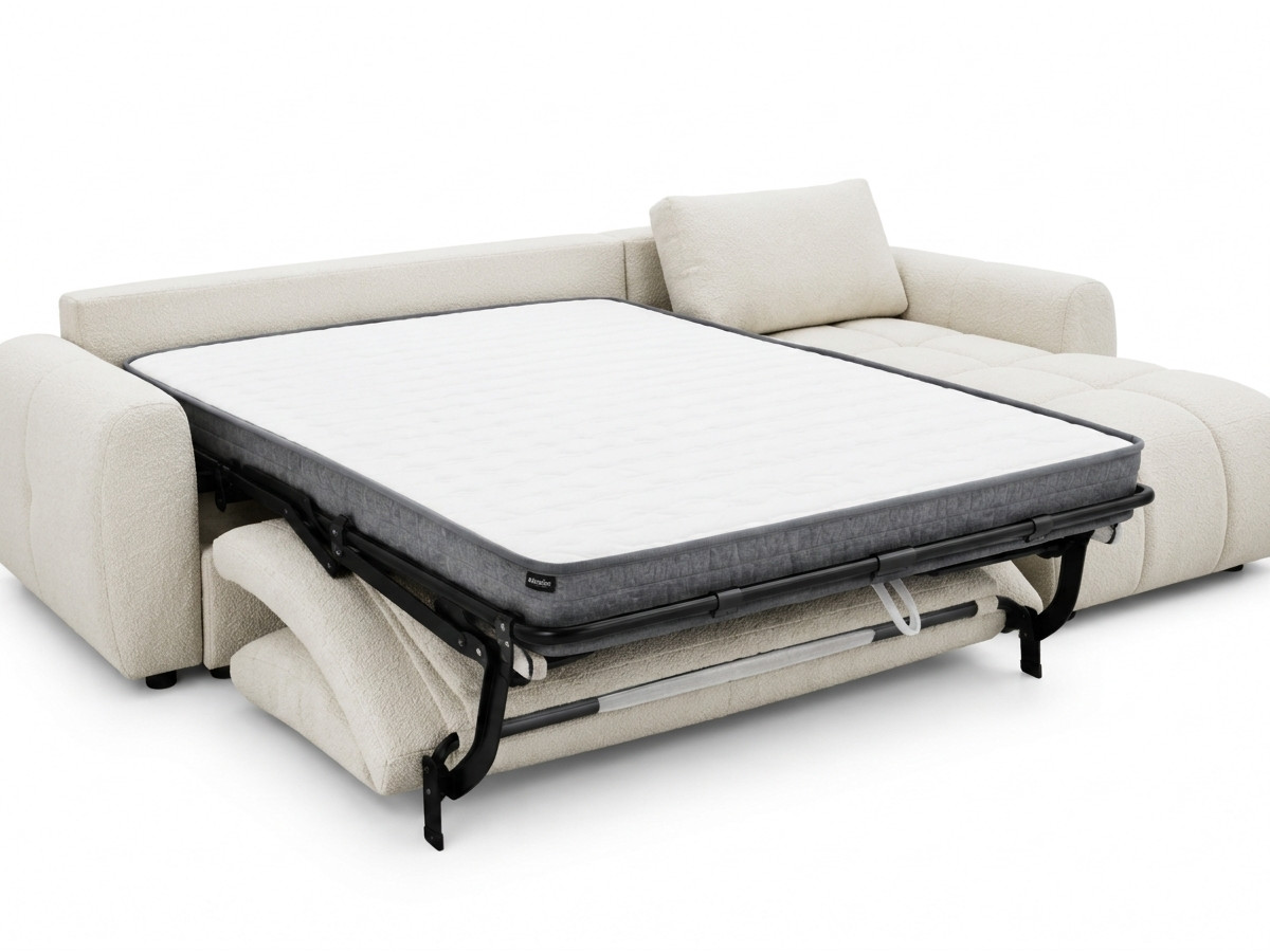 Canapé d'angle réversible convertible coffre FUJI ouverture express tissu bouclette