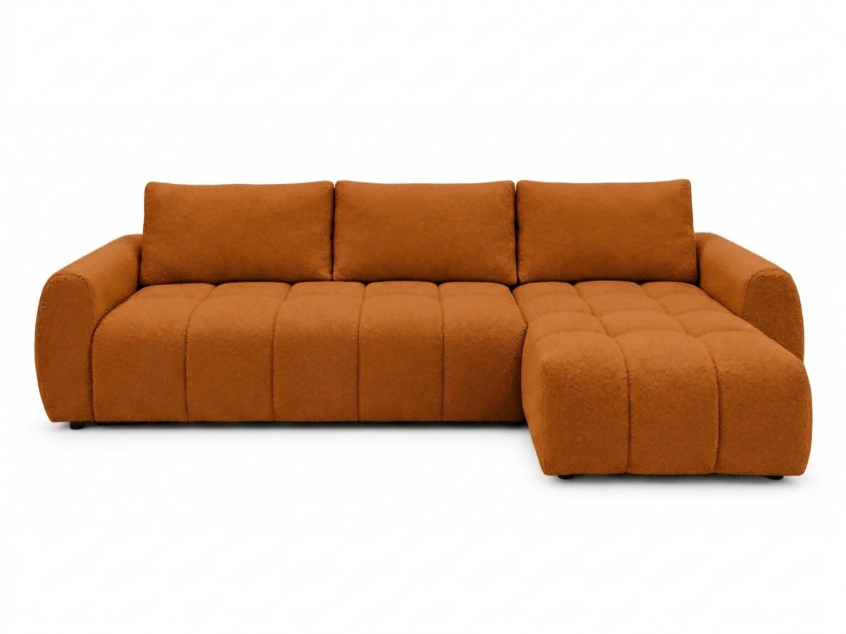 canapé d'angle réversible convertible coffre fuji ouverture express tissu bouclette de couleur orange