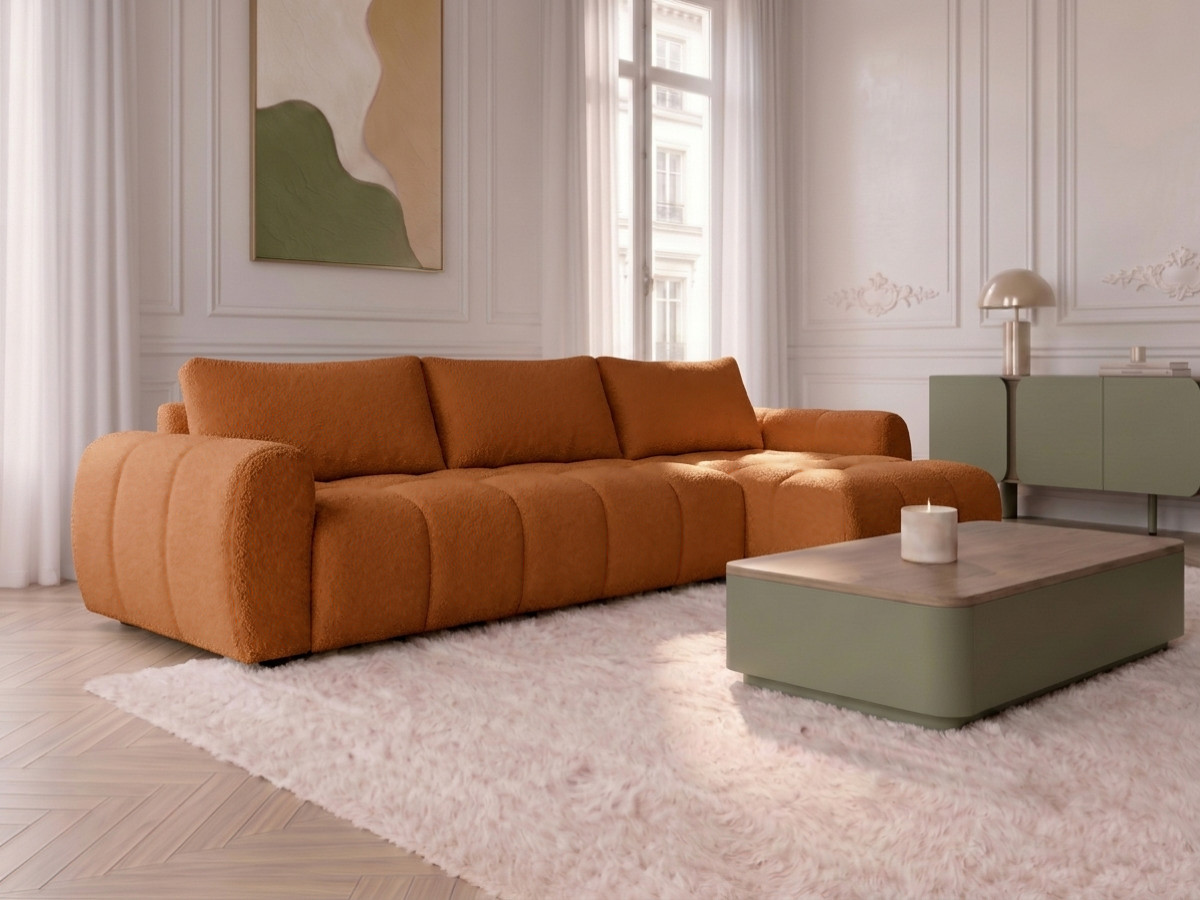 Canapé d'angle réversible convertible coffre FUJI ouverture express tissu bouclette