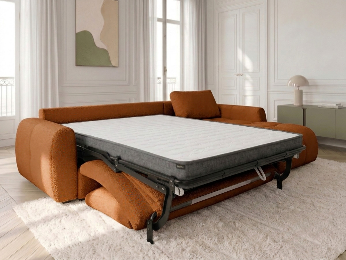 Canapé d'angle réversible convertible coffre FUJI ouverture express tissu bouclette