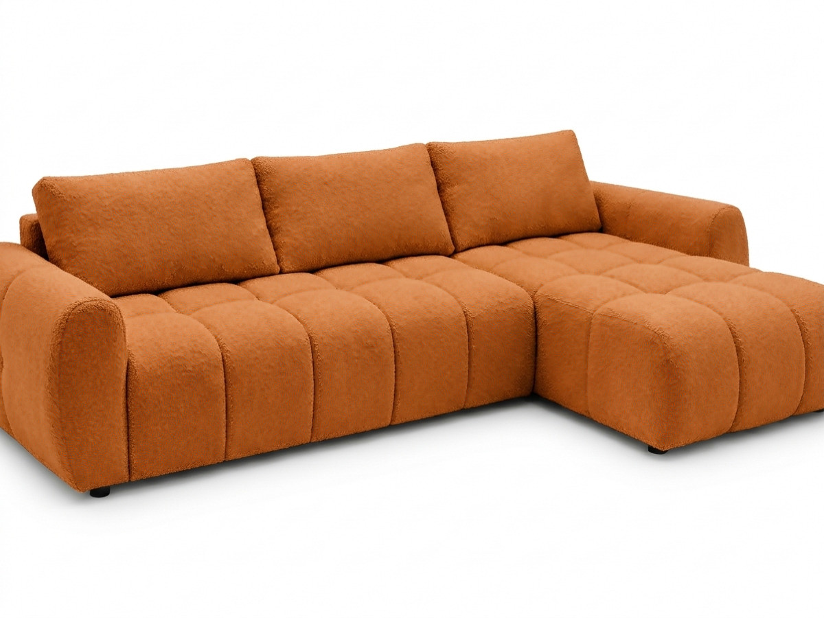 Canapé d'angle réversible convertible coffre FUJI ouverture express tissu bouclette