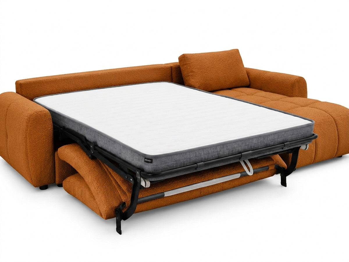Canapé d'angle réversible convertible coffre FUJI ouverture express tissu bouclette