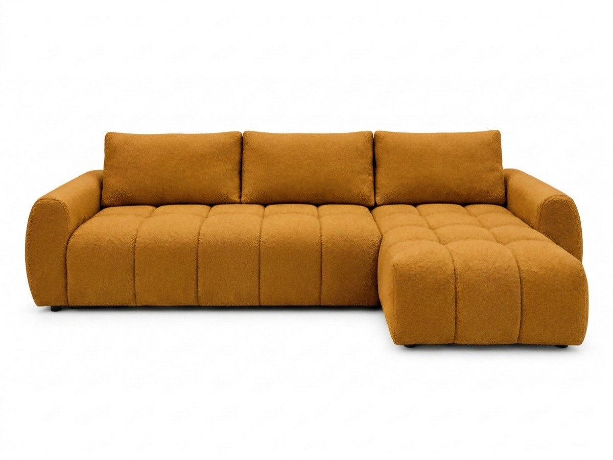 canapé d'angle réversible convertible coffre fuji ouverture express tissu bouclette de couleur jaune