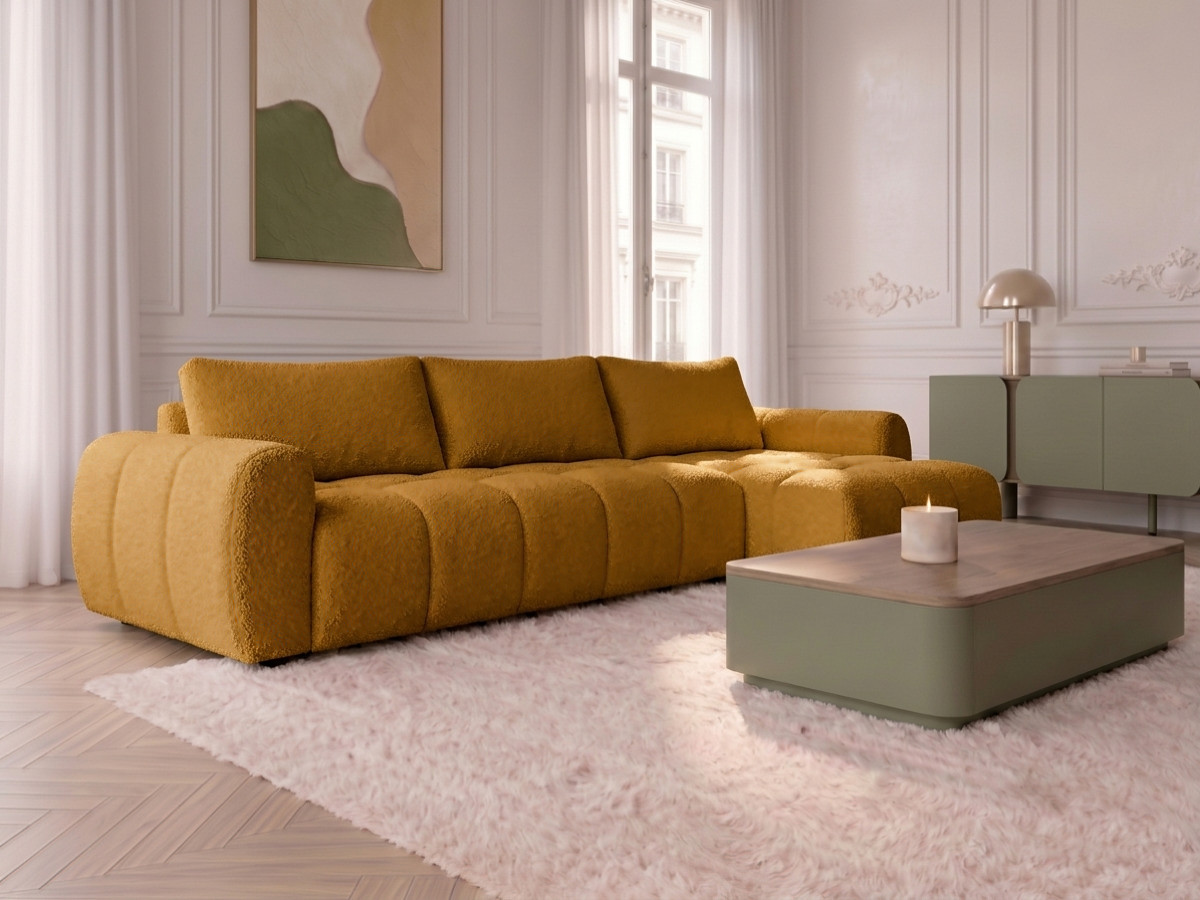 Canapé d'angle réversible convertible coffre FUJI ouverture express tissu bouclette