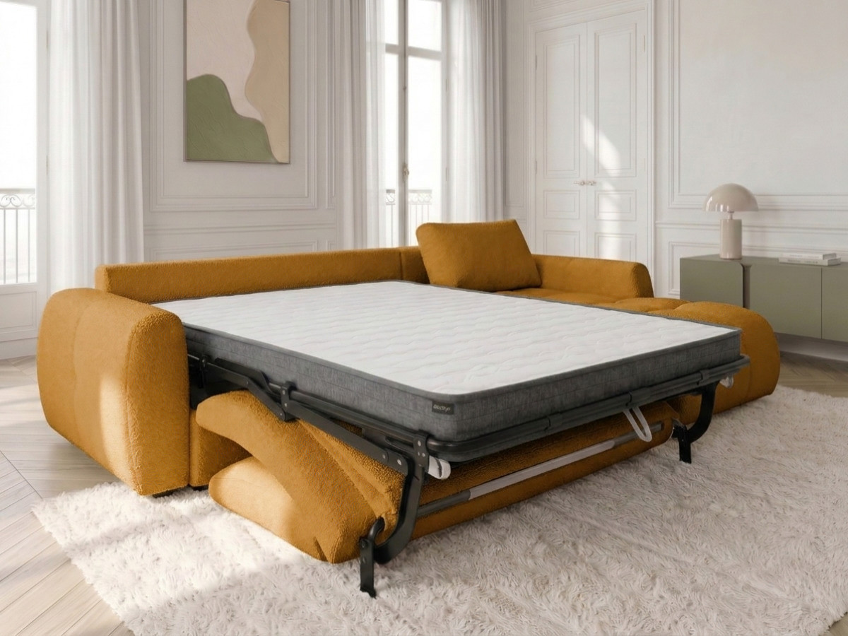 Canapé d'angle réversible convertible coffre FUJI ouverture express tissu bouclette