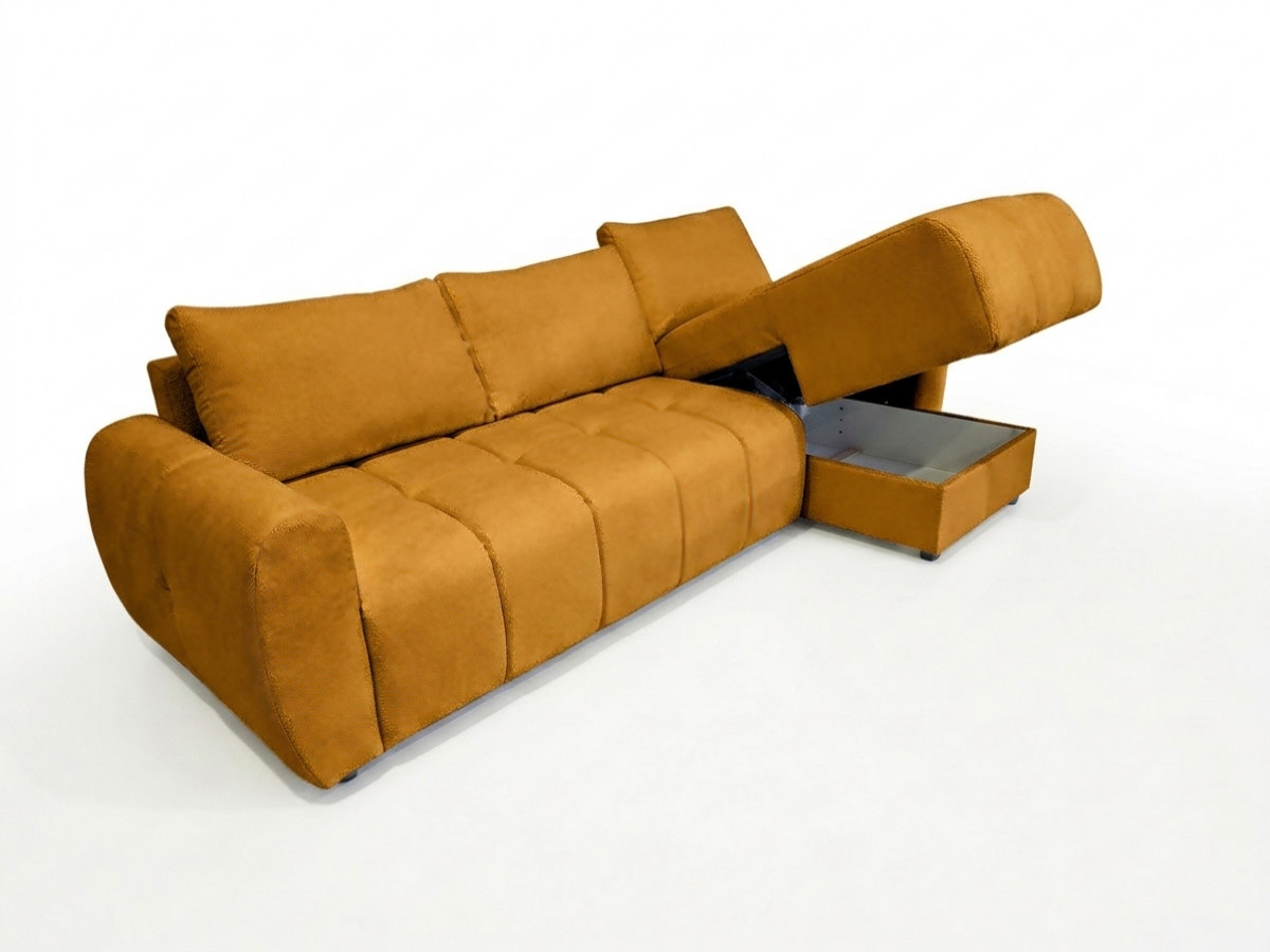 Canapé d'angle réversible convertible coffre FUJI ouverture express tissu bouclette