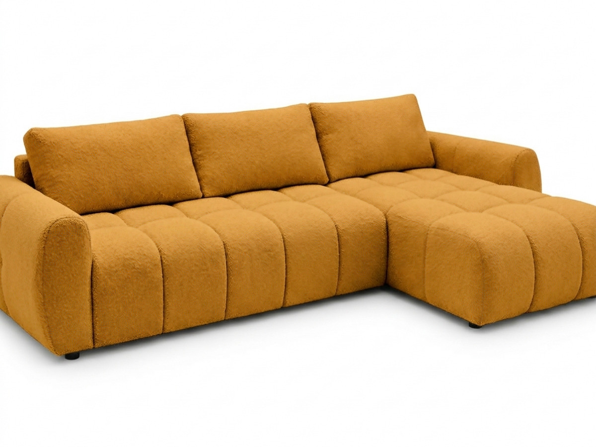 Canapé d'angle réversible convertible coffre FUJI ouverture express tissu bouclette