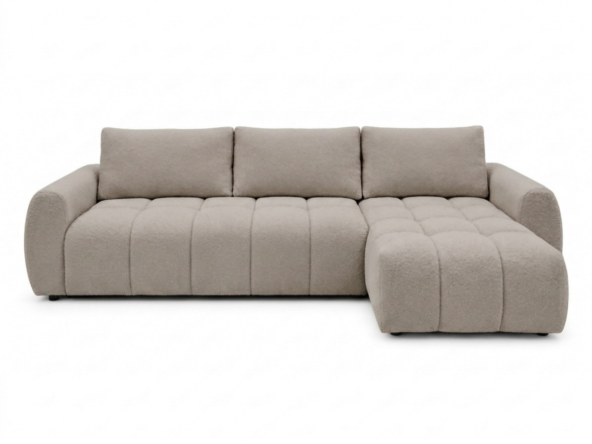 canapé d'angle réversible convertible coffre fuji ouverture express tissu bouclette de couleur gris clair
