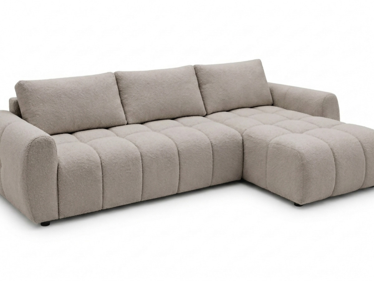 Canapé d'angle réversible convertible coffre FUJI ouverture express tissu bouclette