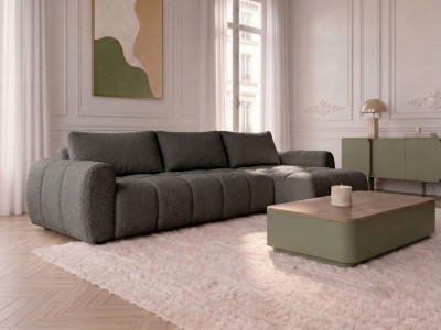 Canapé d'angle réversible convertible coffre FUJI ouverture express tissu bouclette