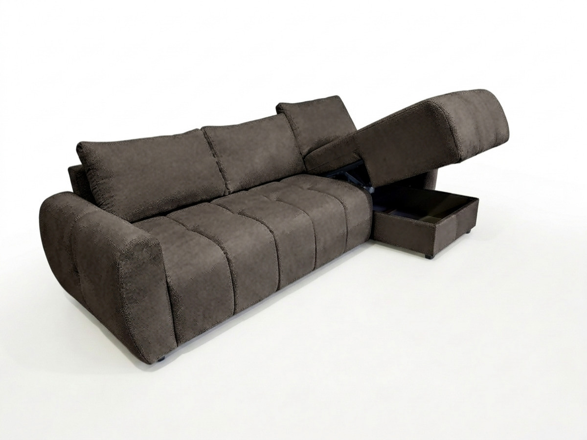 Canapé d'angle réversible convertible coffre FUJI ouverture express tissu bouclette