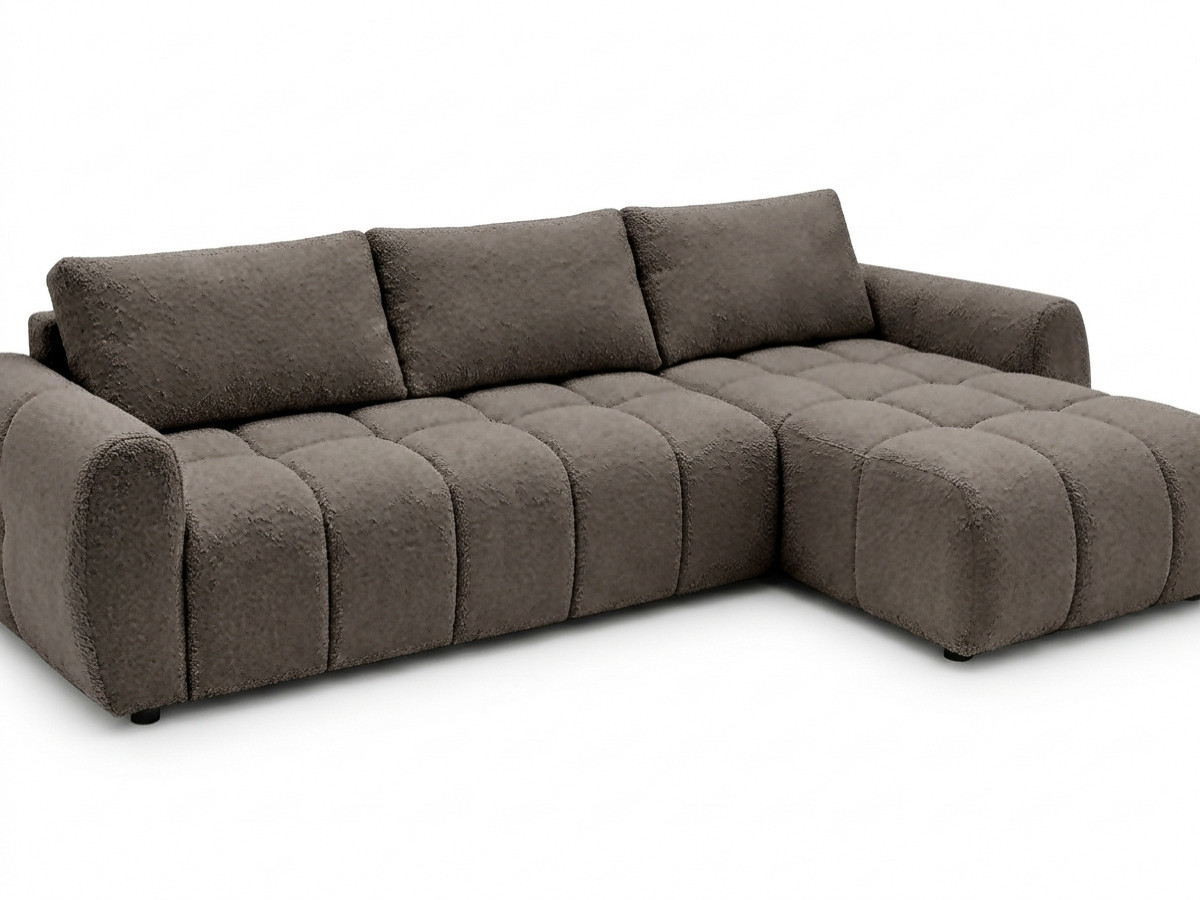 Canapé d'angle réversible convertible coffre FUJI ouverture express tissu bouclette