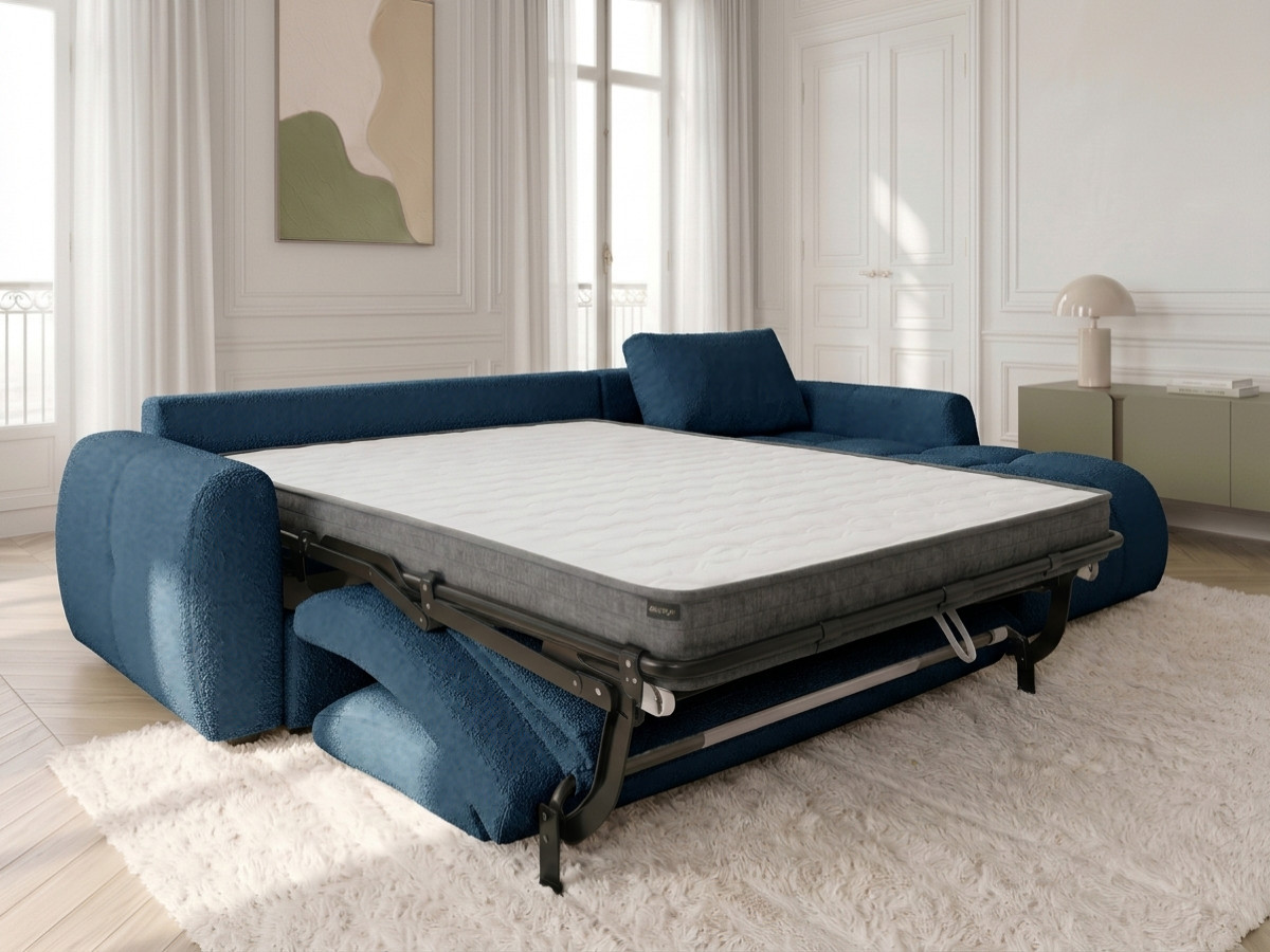 Canapé d'angle réversible convertible coffre FUJI ouverture express tissu bouclette