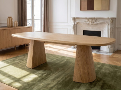 Table à manger extensible rectangulaire arrondie 200 à 300 cm MAZARGUES placage chêne massif