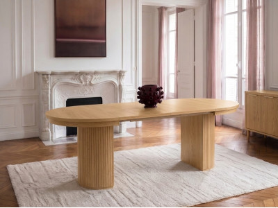 Table à manger ronde extensible 110 à 210 cm PRADO placage chêne massif