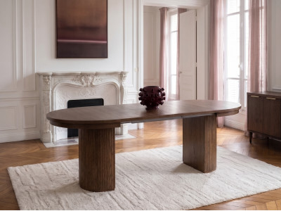 Table à manger ronde extensible 110 à 210 cm PRADO placage chêne massif