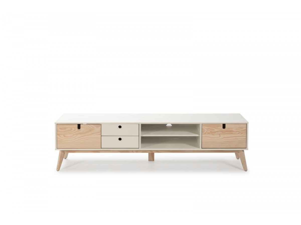 Meuble TV 180 cm YUGO Blanc et Bois clair