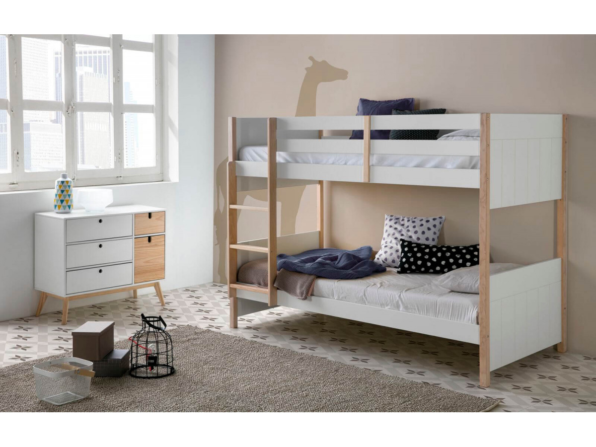 Lit superposé 90x190 cm YUGO Blanc et Bois clair