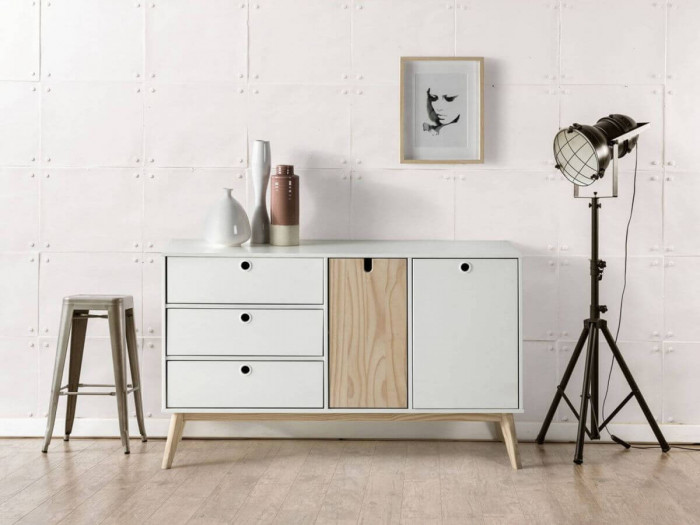 Buffet 130 cm YUGO Blanc et Bois clair