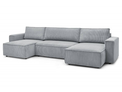 Canapé panoramique convertible coffre NIHAD velours côtelé avec pouf