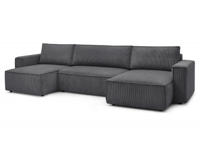 Canapé panoramique convertible coffre NIHAD velours côtelé avec pouf