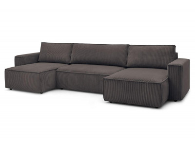 Canapé panoramique convertible coffre NIHAD velours côtelé avec pouf
