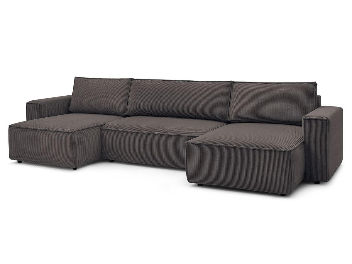 Canapé panoramique convertible coffre NIHAD velours côtelé avec pouf