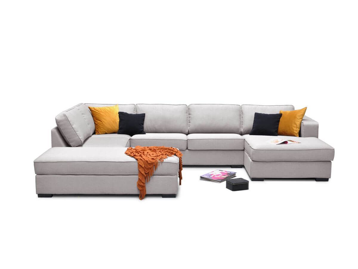 Canapé d'angle fixe EVEREST tissu chiné - Orange - Angle droit - 10 coussins