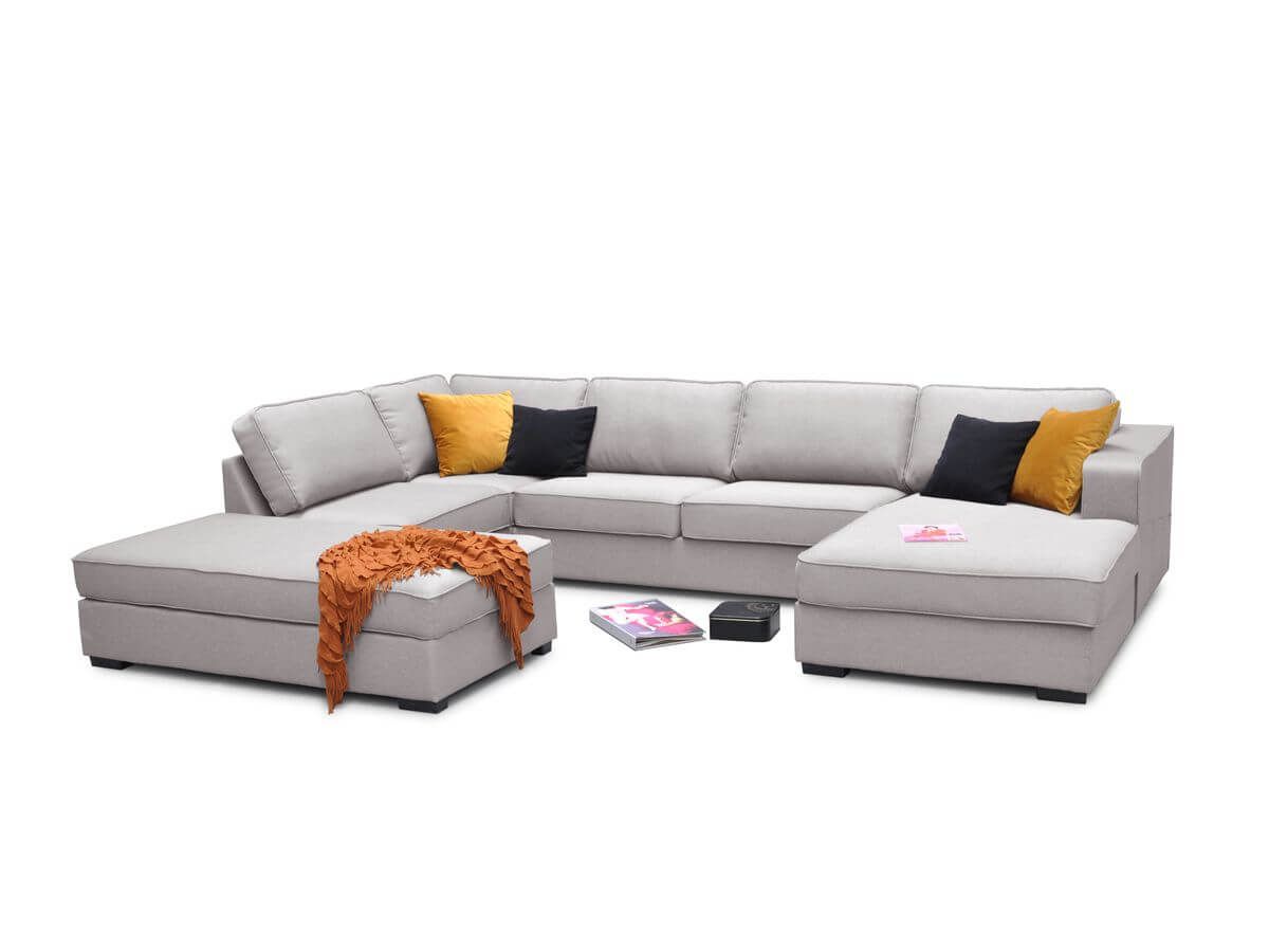 Canapé d'angle fixe EVEREST tissu chiné - Orange - Angle droit - 10 coussins