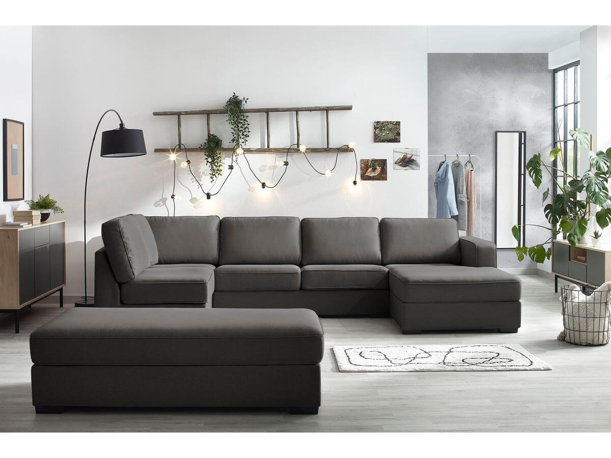 Canapé panoramique convertible MEGA avec pouf gris foncé angle droit BOBOCHIC 8 places - Vue supplémentaire 2
