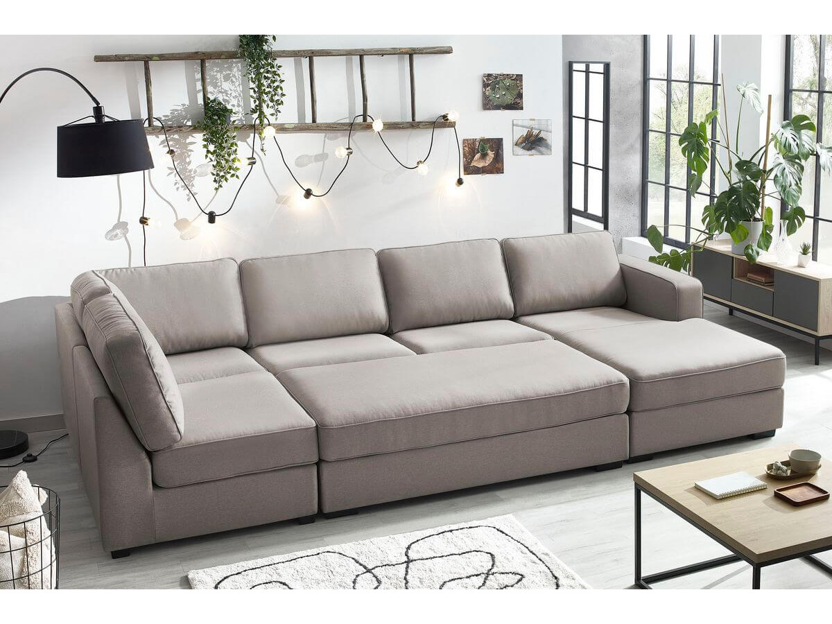 Mega canapé panoramique convertible 8 places taupe angle droit - Vue supplémentaire 3