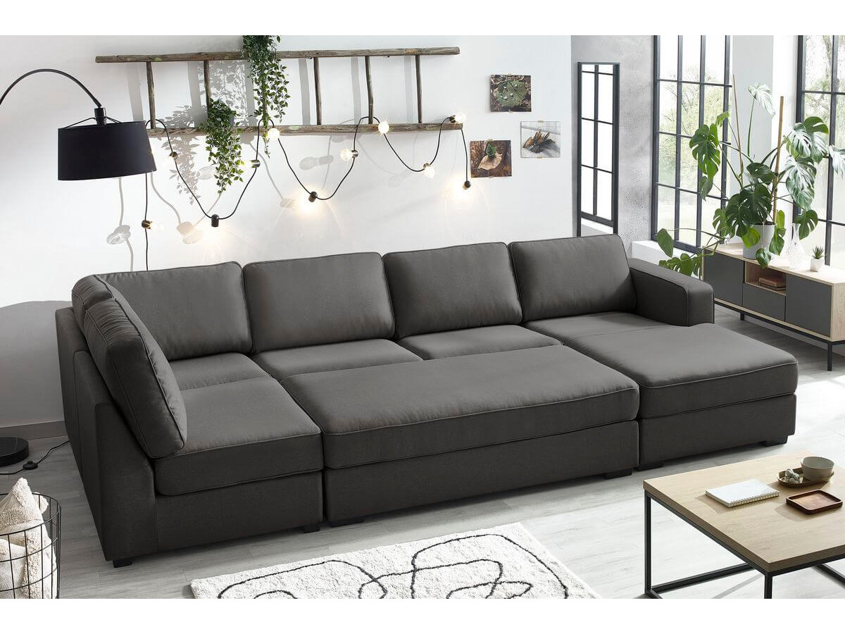 Canapé panoramique convertible MEGA avec pouf gris foncé angle droit BOBOCHIC 8 places - Vue supplémentaire 3