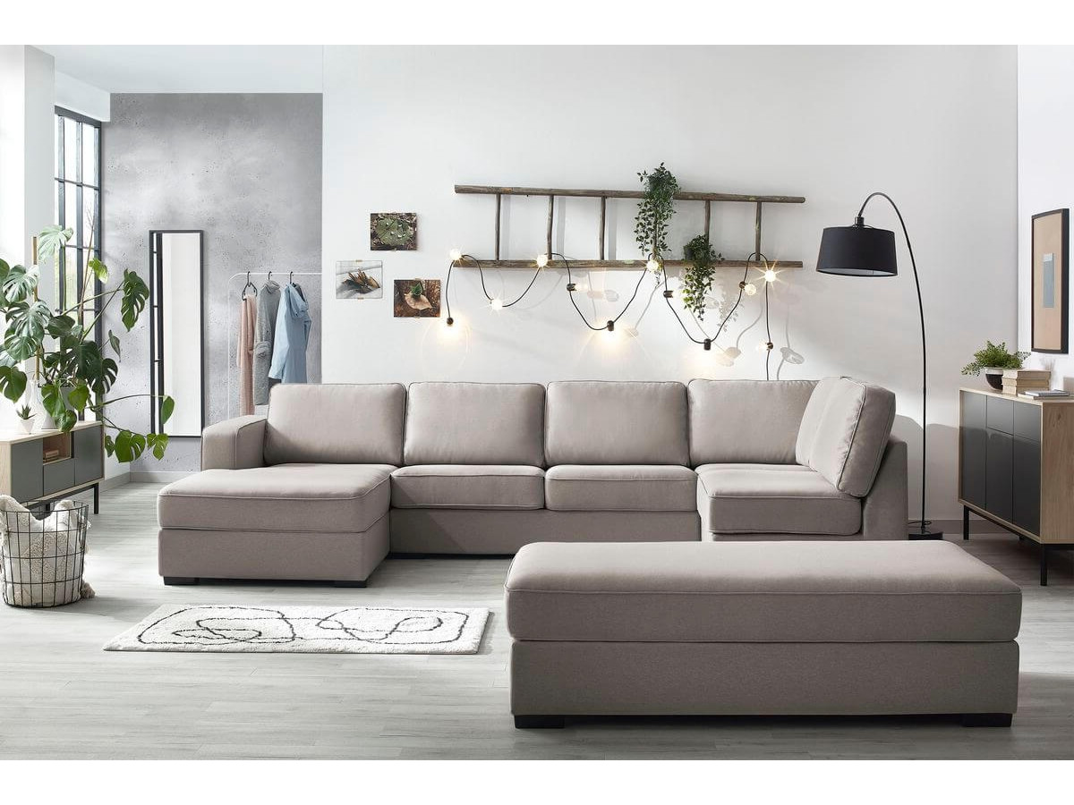 Canapé panoramique convertible MEGA avec pouf taupe angle gauche BOBOCHIC 8 places - Vue supplémentaire 3