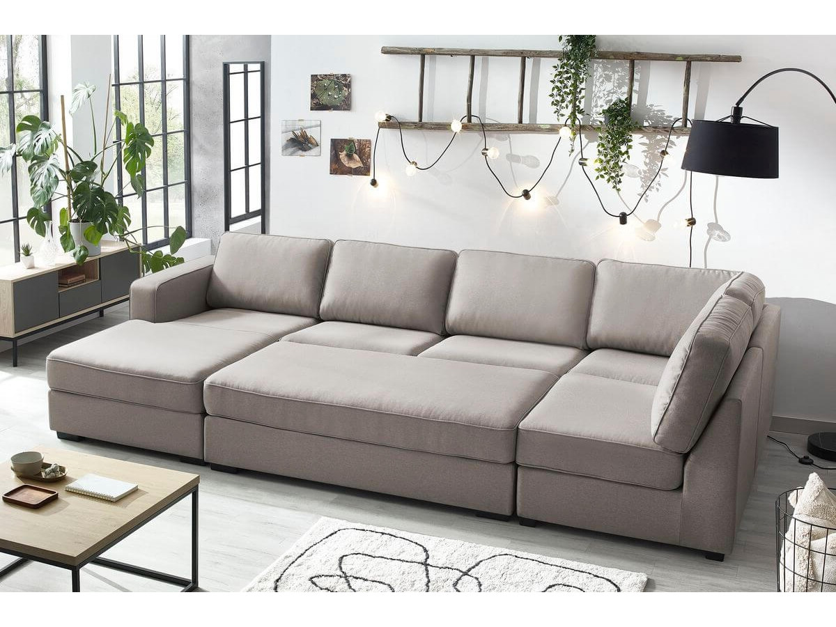 Canapé panoramique convertible MEGA avec pouf taupe angle gauche BOBOCHIC 8 places - Vue supplémentaire 2