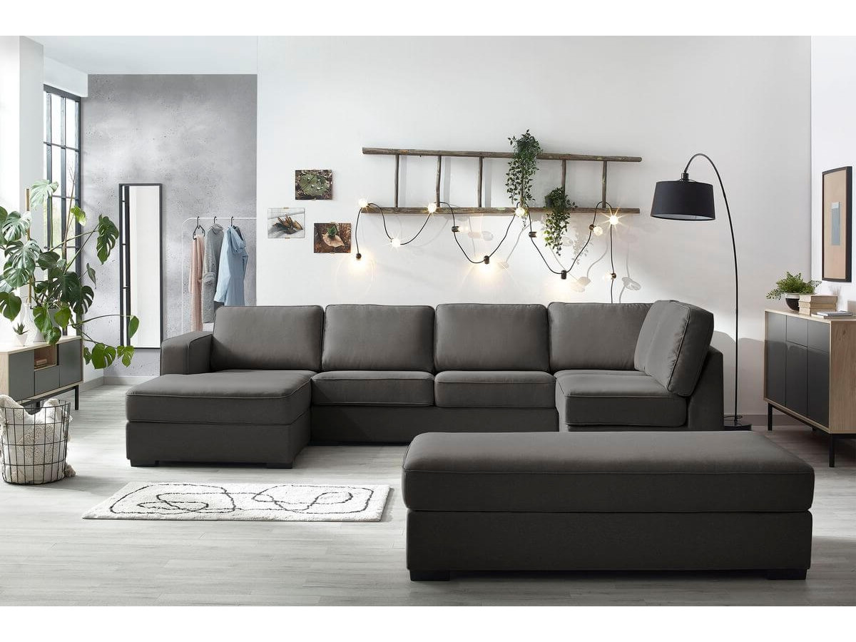 Canapé panoramique convertible MEGA avec pouf gris foncé angle gauche BOBOCHIC 8 places - Vue supplémentaire 2