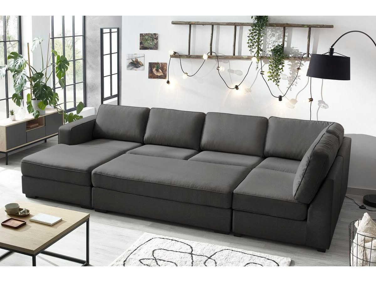 Canapé panoramique convertible MEGA avec pouf gris foncé angle gauche BOBOCHIC 8 places - Vue supplémentaire 3