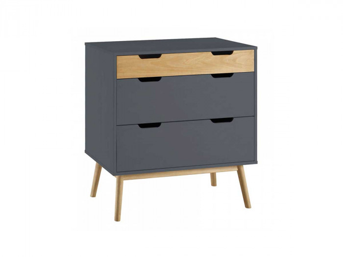 Commode 3 tiroirs ALMA Gris et Bois clair