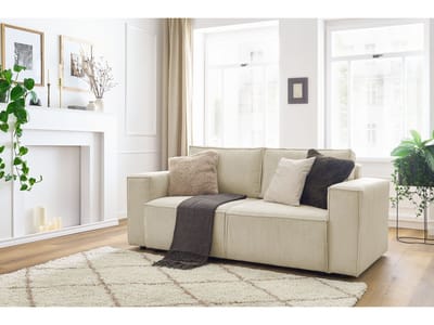 Canapé droit fixe 2 places NIHAD velours côtelé beige BOBOCHIC
