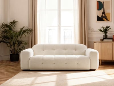 Canapé droit fixe 3 places LAURA tissu chiné beige BOBOCHIC